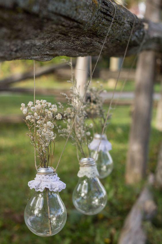 Rustic Baby's Breath Wedding Hanging Decorations with Light Bulbs - If you say i do