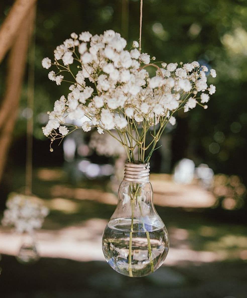 Rustic Baby's Breath Wedding Hanging Decorations with Light Bulbs - If you say i do