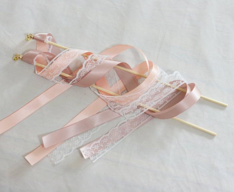 Wedding Wands with Two Satin Ribbon and One Lace Ribbon, Handmade Party Wand Streamers - If you say i do