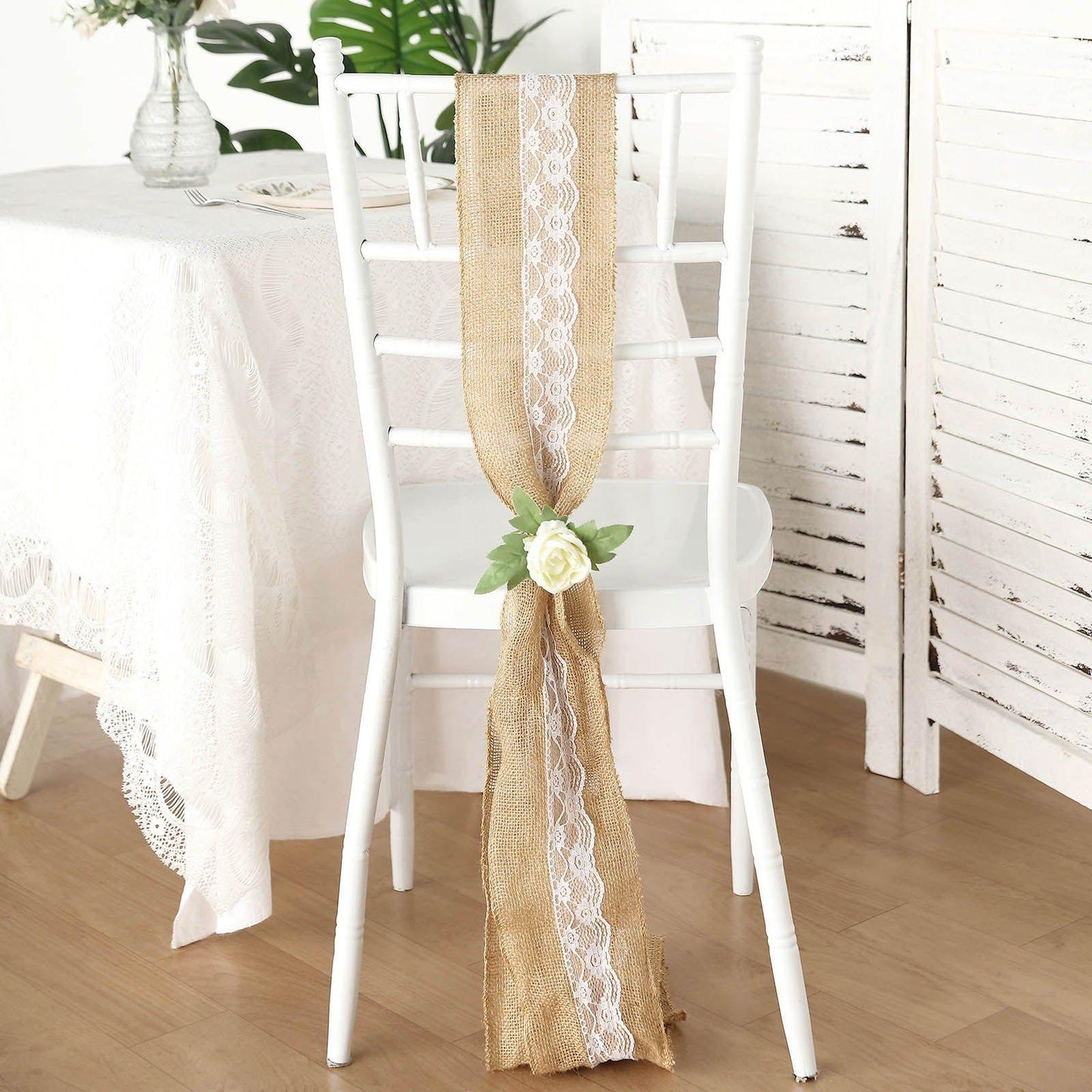 10Pcs Burlap Lace Chair Sashes Hessian Jute Chair Cover Bows Rustic Linen Lace Chair Bows for Wedding Decoration Home Décor (6ââ‚?x 94ââ‚? 10pcs) - If you say i do