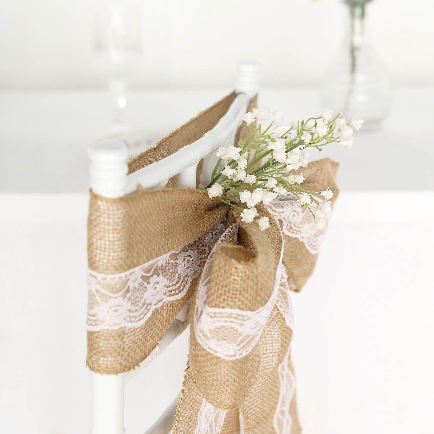 10Pcs Burlap Lace Chair Sashes Hessian Jute Chair Cover Bows Rustic Linen Lace Chair Bows for Wedding Decoration Home Décor (6ââ‚?x 94ââ‚? 10pcs) - If you say i do