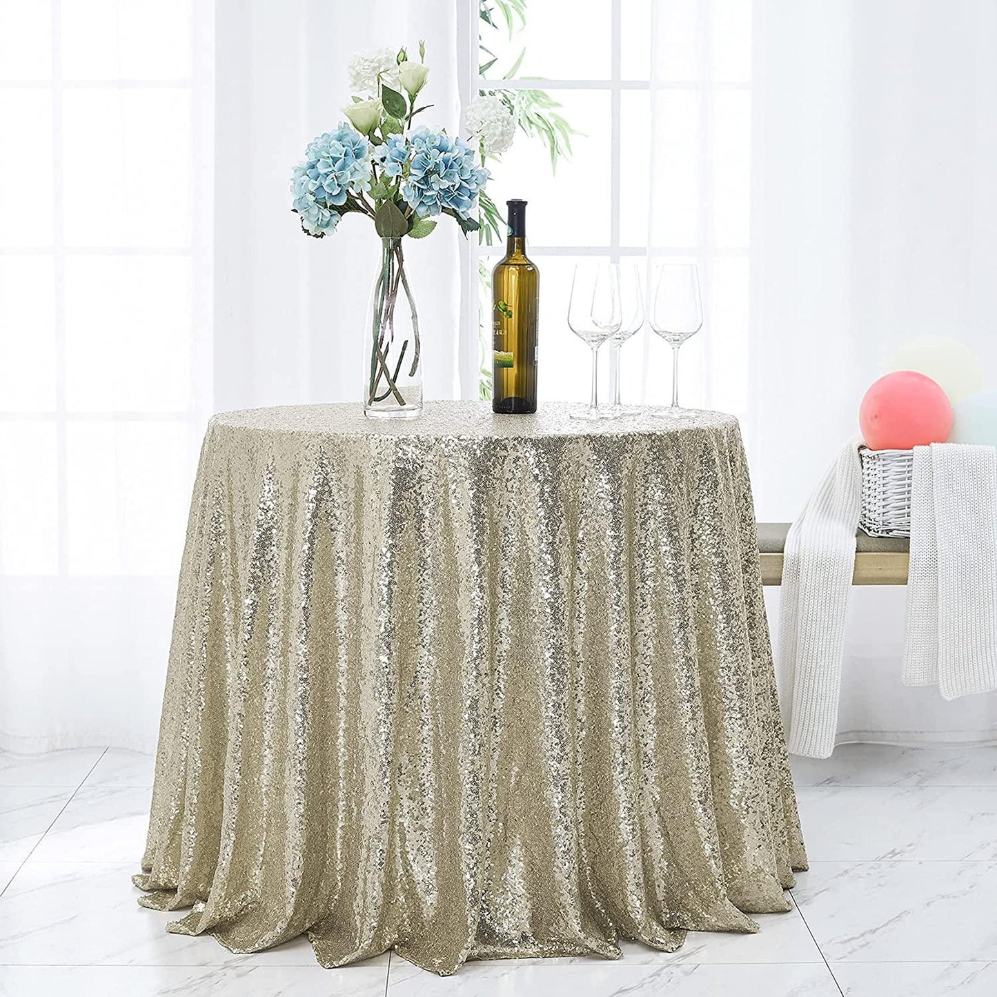 120 inch Round Sequin Tablecloth Wedding Arch, Glitter Tablecloth Arbor for Bridal Shower Decorations, Birthday, Wedding - If you say i do