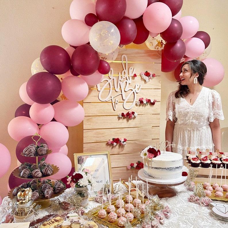 102Pcs Burgundy Pink Balloon Garland Kit-Burgundy Pink Gold Confetti Latex Balloons - If you say i do