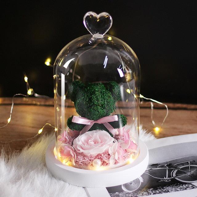 Eternal Preserved Fresh Rose Lovely Teddy Bear Molding Led Light In A Flask Immortal Rose Valentine's Day Mother's Day Gifts - If you say i do