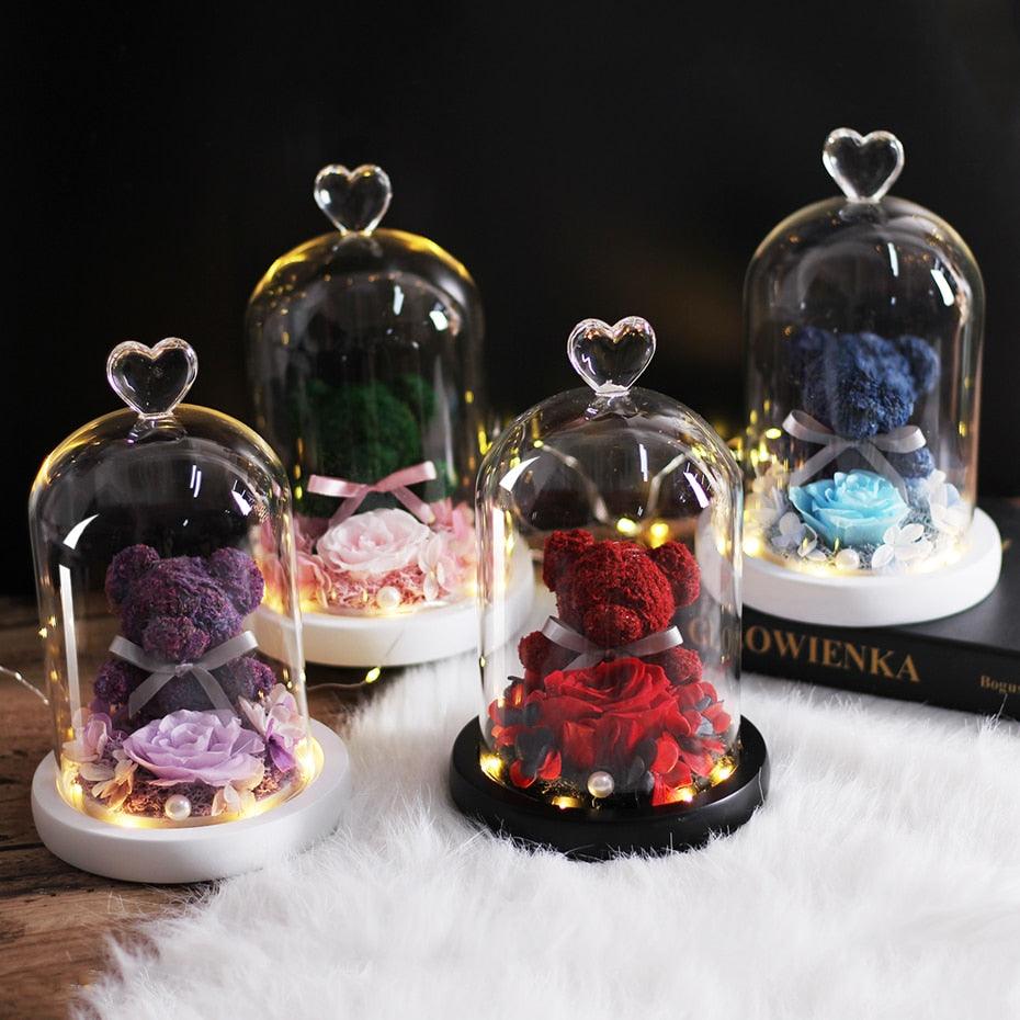 Eternal Preserved Fresh Rose Lovely Teddy Bear Molding Led Light In A Flask Immortal Rose Valentine's Day Mother's Day Gifts - If you say i do