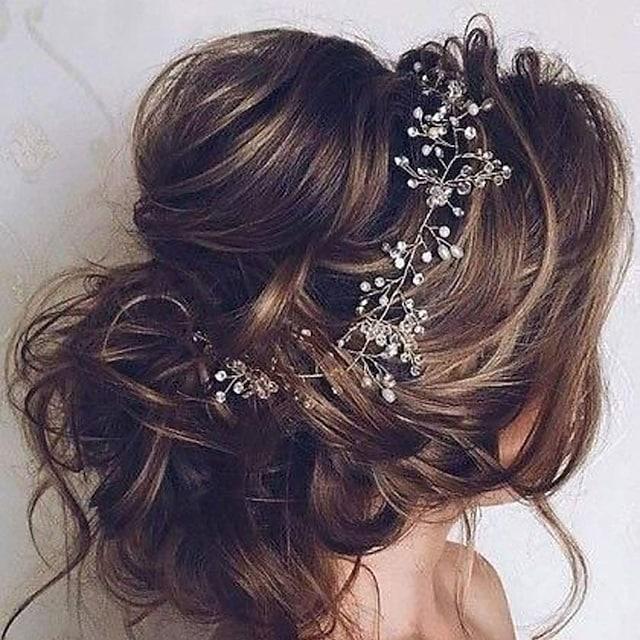 Bridal Rose Gold and Gold Silver Extra Long Pearl and Crystal Beads Bridal Hair Vine Wedding Head Piece Bridal Hair Accessories - If you say i do