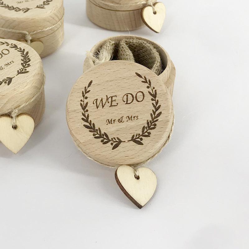 Rustic WE DO Wedding Ring Box Holder Wood Engagement Ring Box with Hemp Rope Heart Shape for Wedding - If you say i do