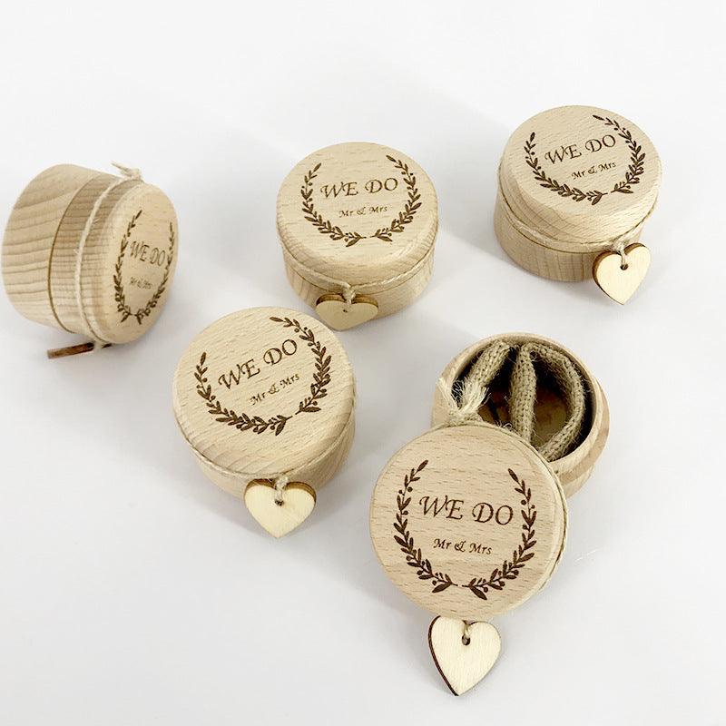 Rustic WE DO Wedding Ring Box Holder Wood Engagement Ring Box with Hemp Rope Heart Shape for Wedding - If you say i do