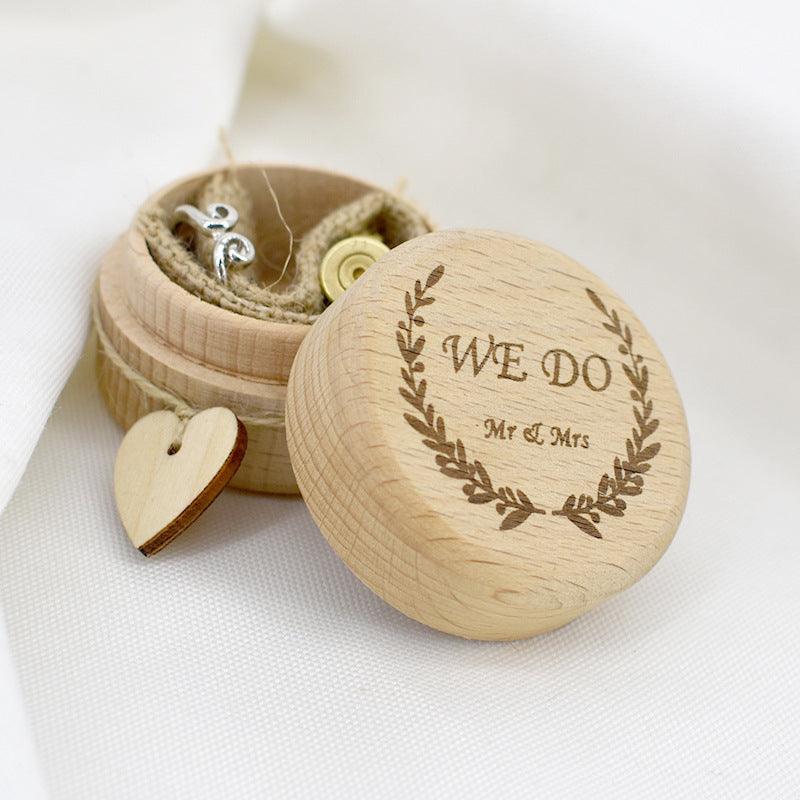 Rustic WE DO Wedding Ring Box Holder Wood Engagement Ring Box with Hemp Rope Heart Shape for Wedding - If you say i do