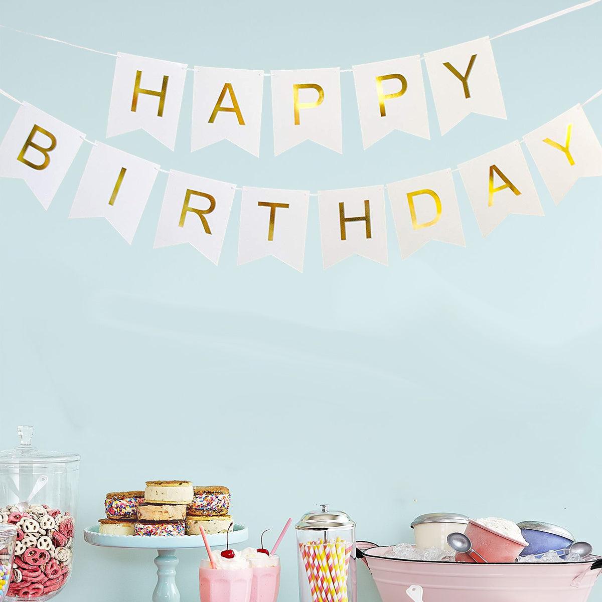 Happy Birthday Banner 6.5&4.5 inches Happy Birthday Bunting Banner with Shiny Gold Letters - If you say i do
